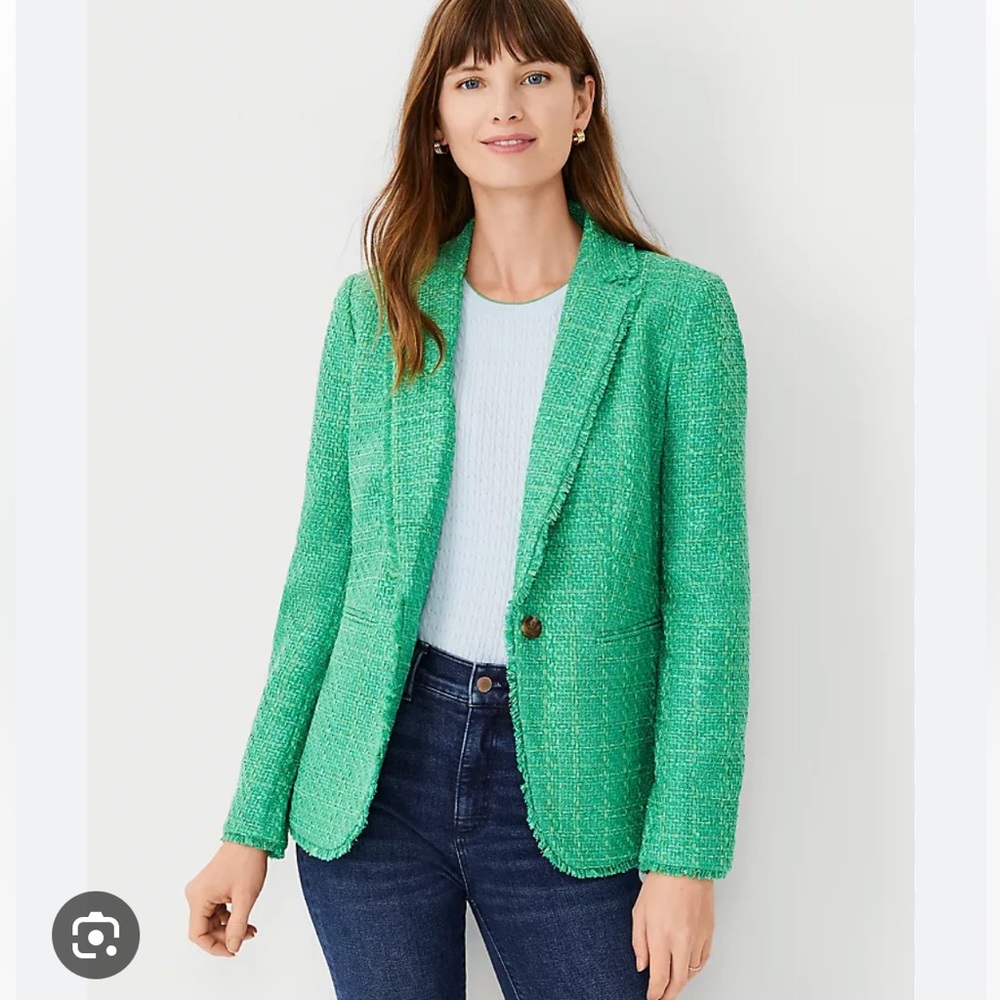 Ann Taylor Hutton blazer Kelly green tweed sz 6